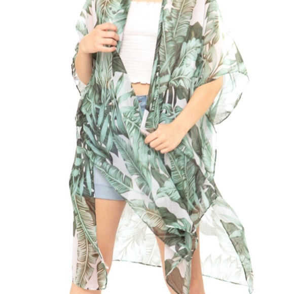 NEW Boho Tropical Leaves Kimono Coverup - Picture 5 of 9